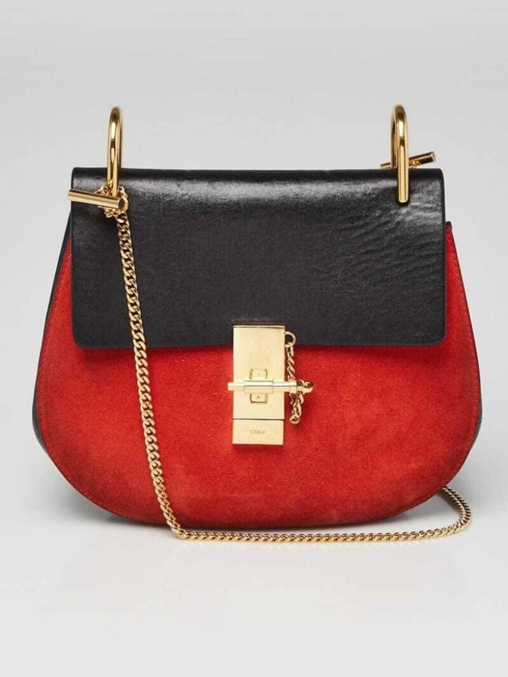 Chloe Red/Black Suede/Lambskin Leather Small Drew Bag